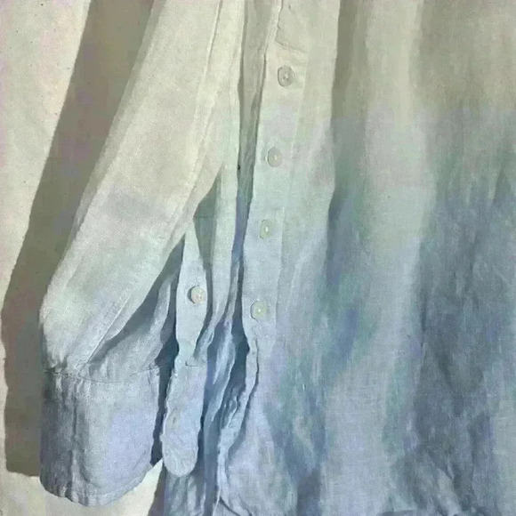 Talbots 100% Linen Beach Ombré Dip Dye Blue Tunic Roll Tab Sleeves Size Medium - Picture 5 of 10